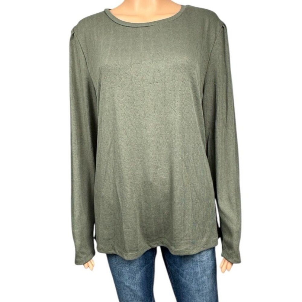 Well Worn Womens XXL Green Long Sleeve Shirt Crewneck Top Blouse New